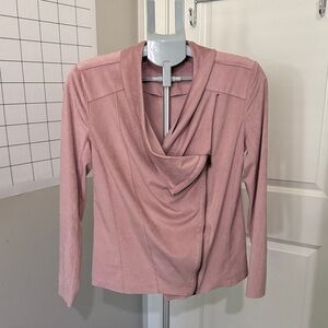 Stylish Pink faux suede Drape Front Jacket